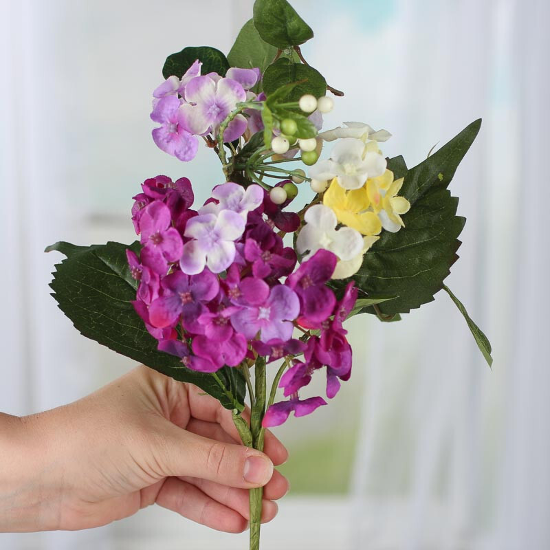 Set of 4 Purple and Yellow Artificial Hydrangea 12-1/2″ Sprays