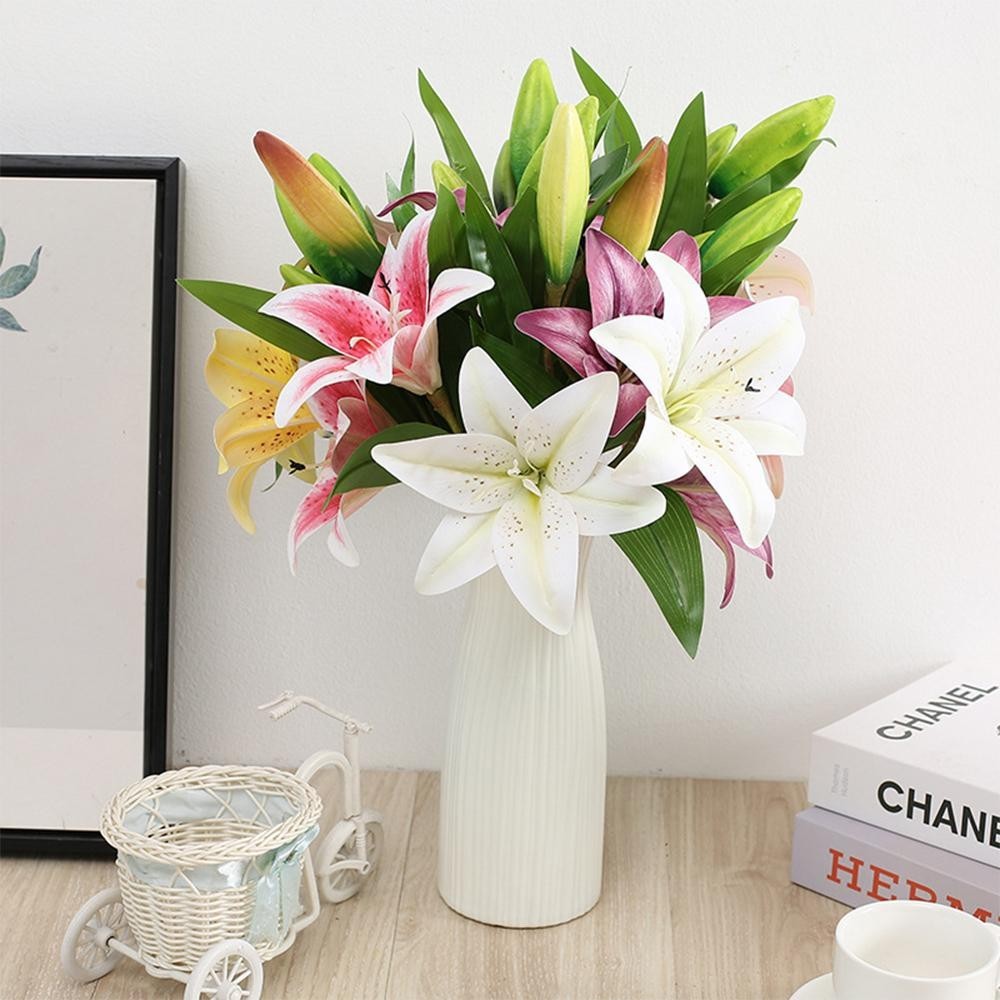 2heads 3D Printed Lily Artificial Flowers Real Look for Wedding Party Home Decor
