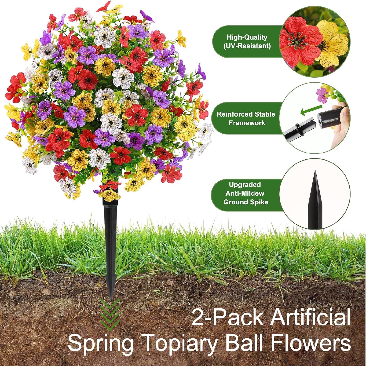2Pcs 20″ Artificial Topiary Ball Flowers, Spring Outdoor Decoration