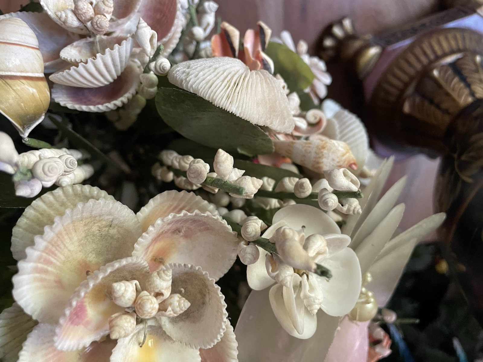 17″ Vintage Floral Centerpiece Seashells Flower Bouquet Arrangement capiz coral