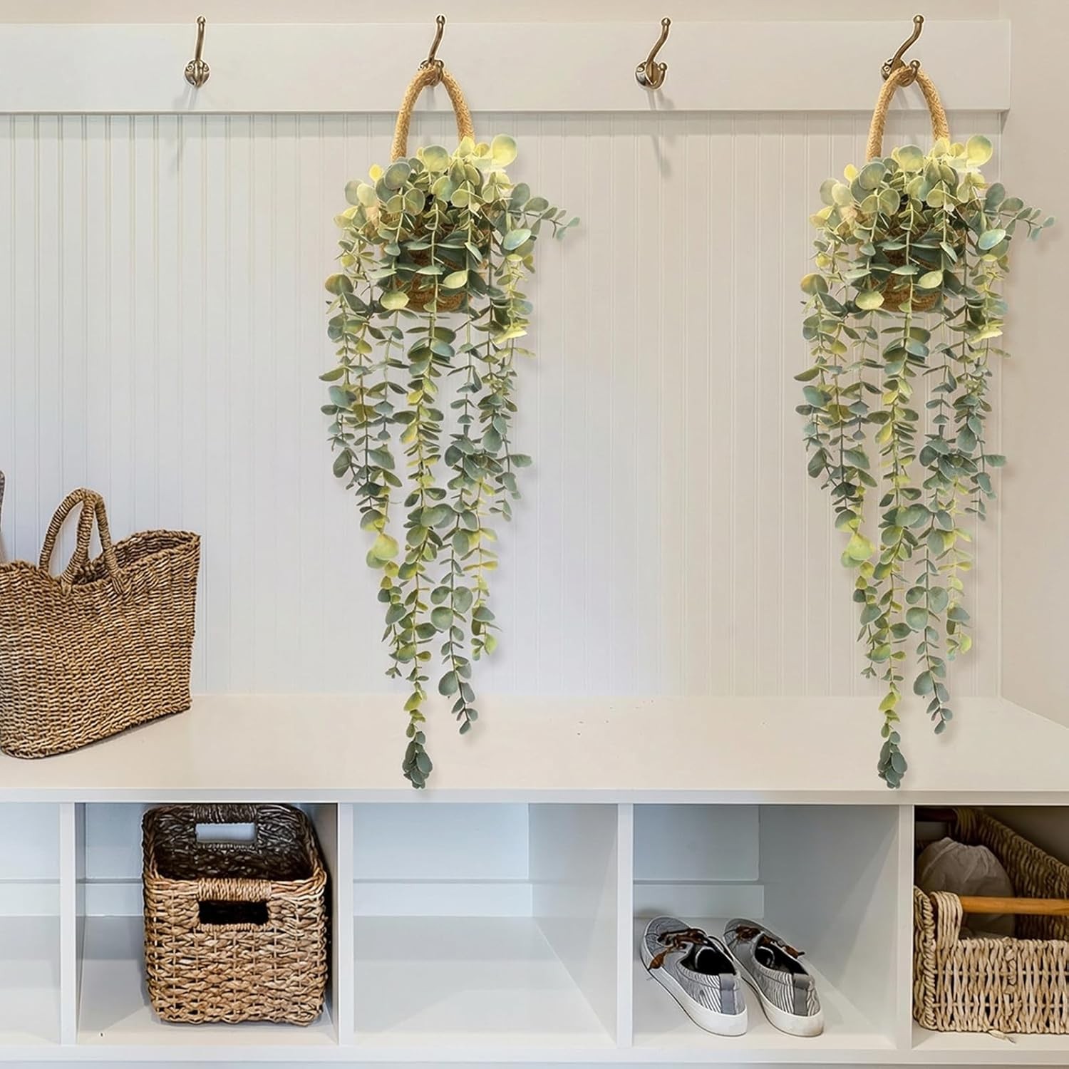 Fake Hanging Plant Decor Indoor Eucalyptus Artificial Faux Plants in Wall Woven