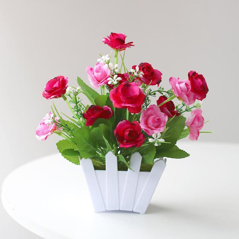 “Artificial Potted Flowers for Home Decor – Fake Rose Plant Set”