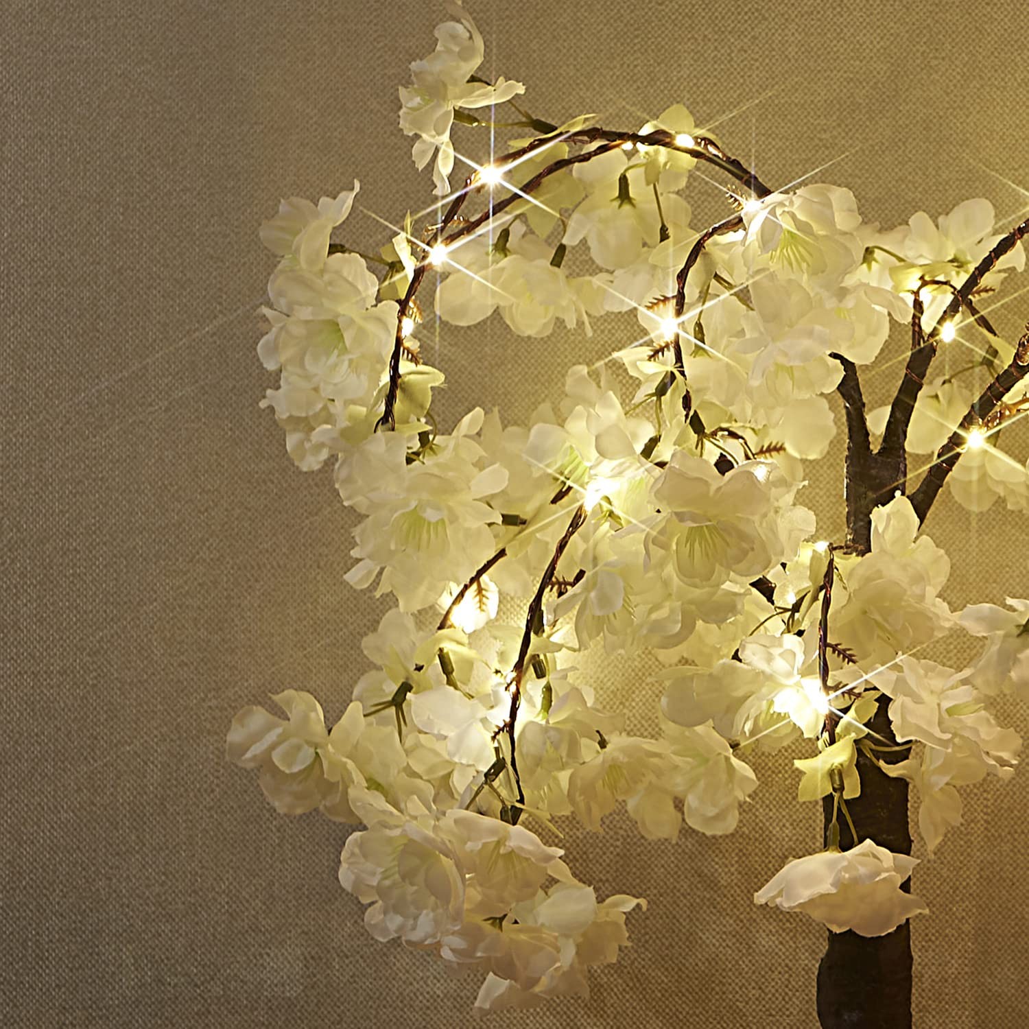 Lighted White Cherry Blossom Artificial Bonsai Tree 18Inch 40 LED USB Timer
