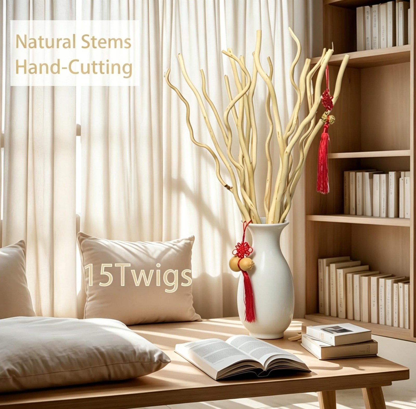 Curly Willow Branches 15Pcs 17″ Natural Dried Twigs for Vase Rustic Decor