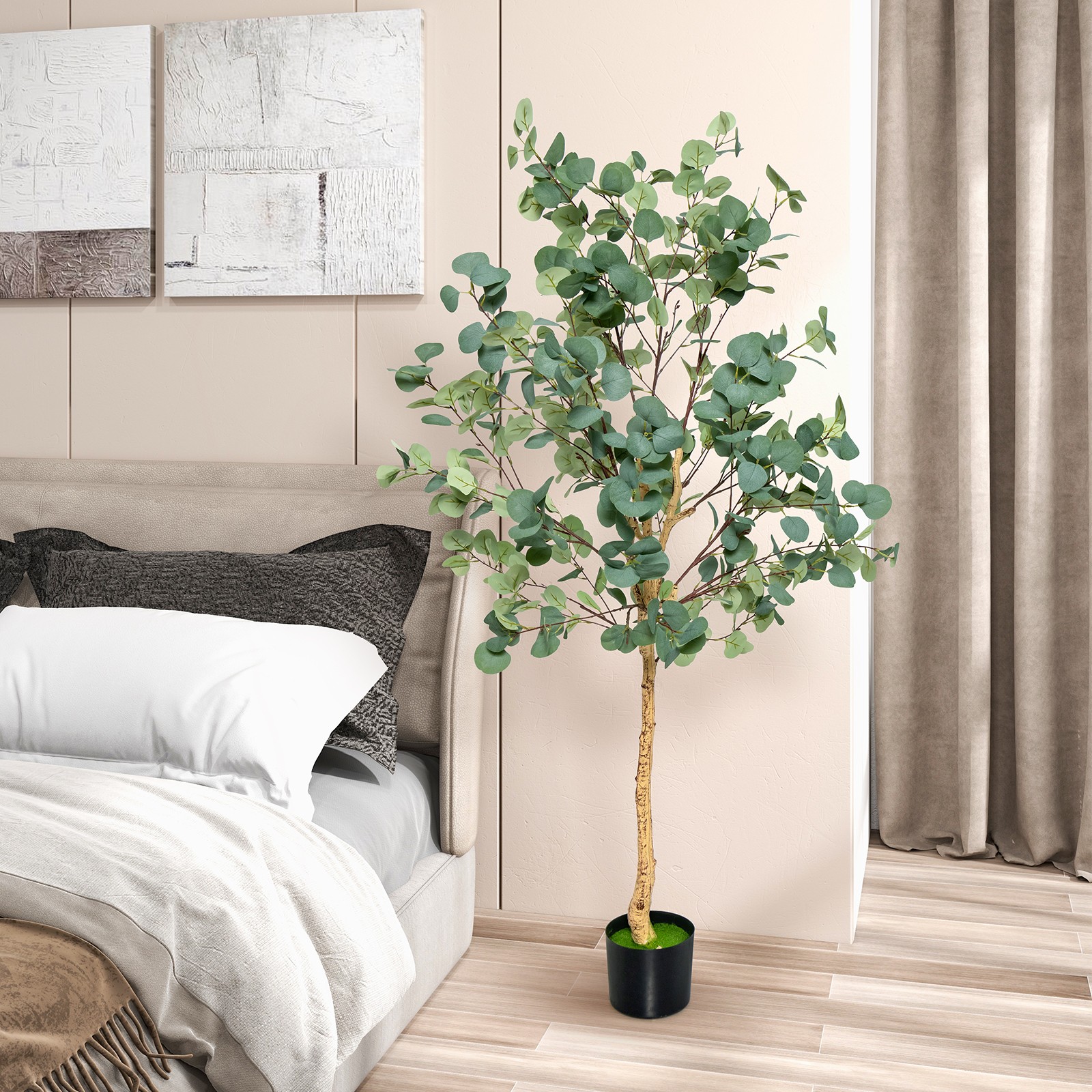 2PCS 5.5′ Artificial Tree Fake Eucalyptus Tree for Living Room Office Home