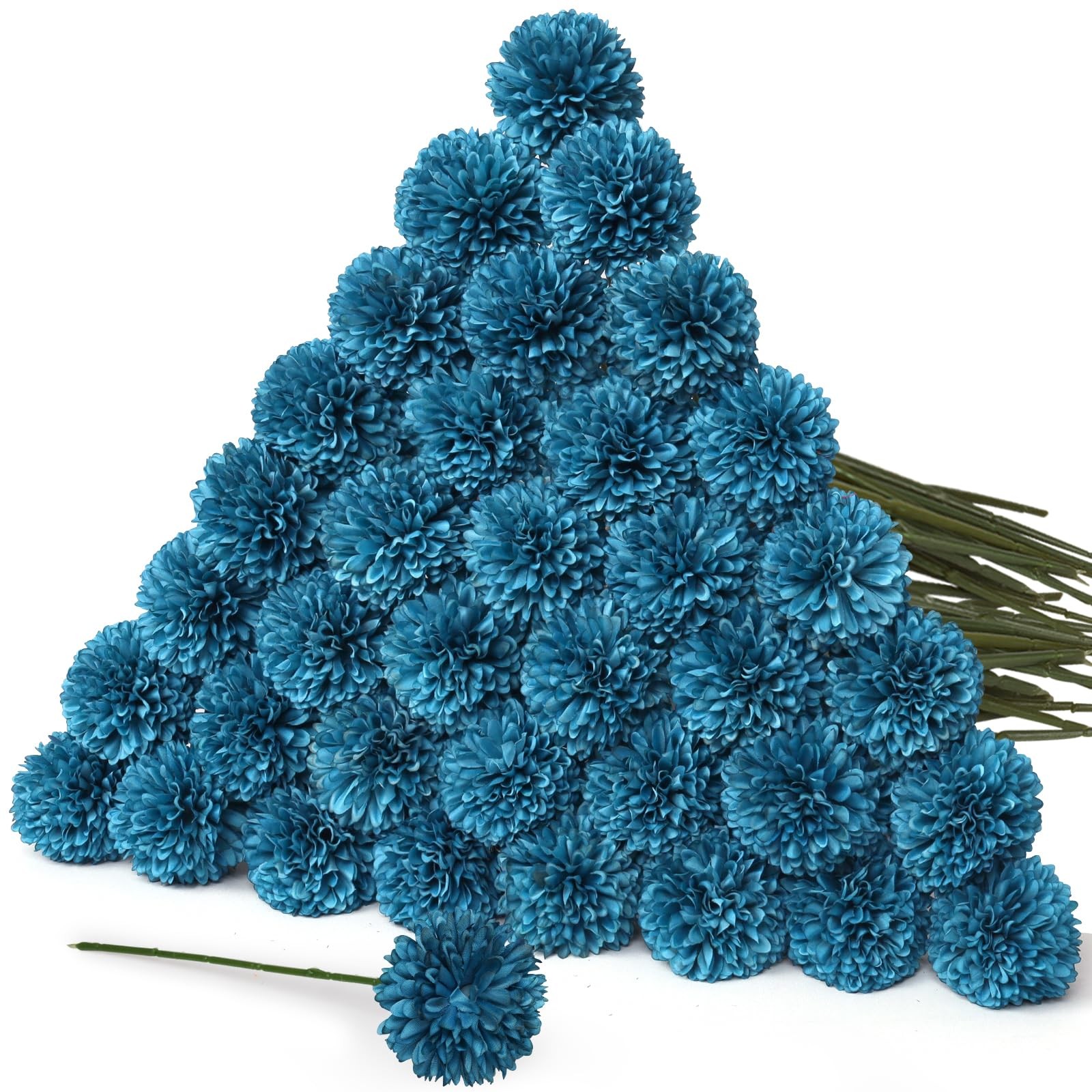 36 Pcs Teal Silk Chrysanthemum Ball Faux Mums Artificial Flowers Set
