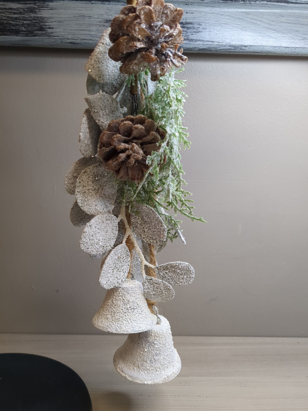 Hanging Silver Dollar Eucalyptus With Bells Teardrop Door Hanger