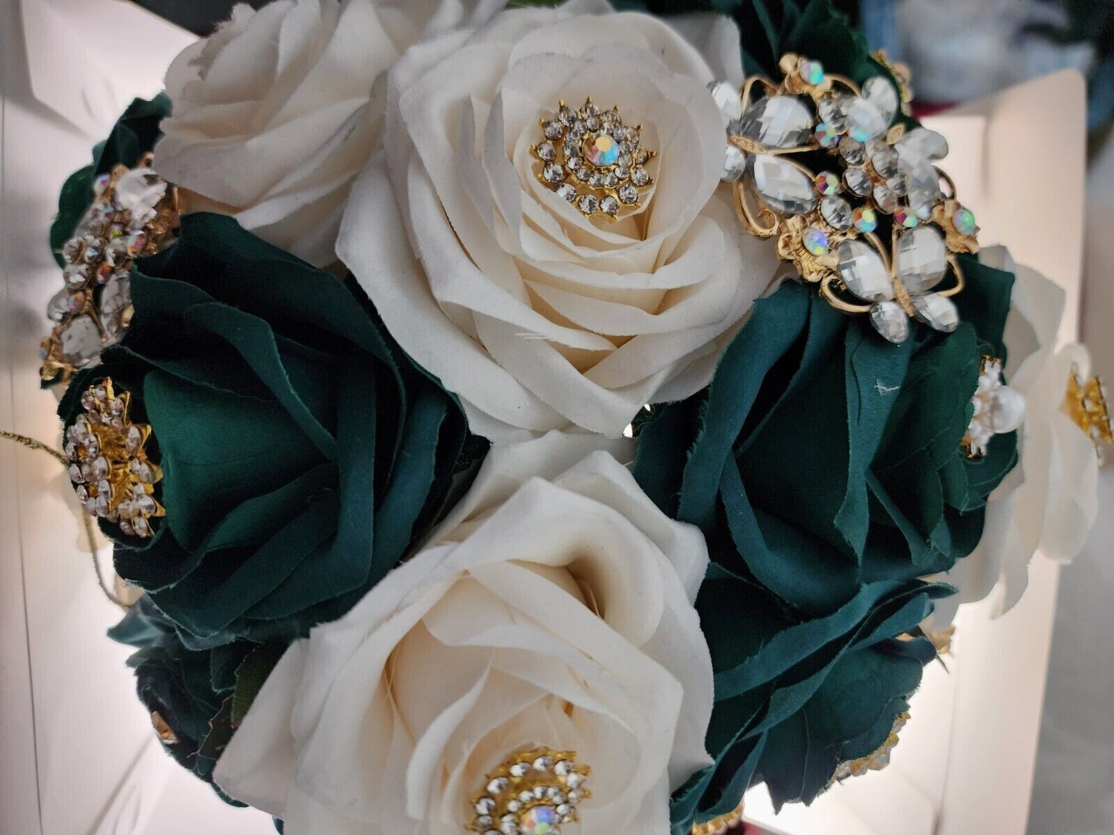 Emeral Green & Ivory Luxury Bouquet with Lights for Quinceneras & Weddings
