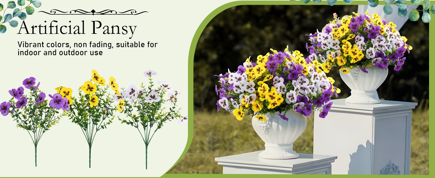 18 Pcs Artificial Fake Pansy Flowers for Outdoor, Faux Silk Pansies Spring