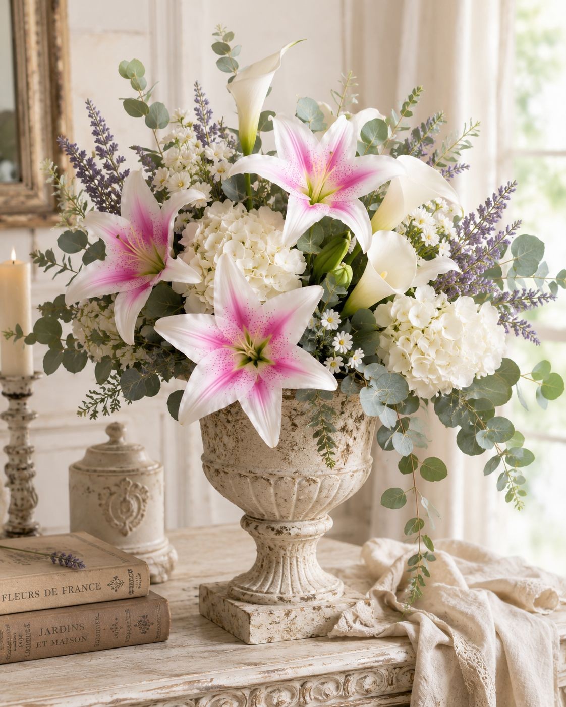 Real Touch Blush Pink Stargazer Lily Stems Set of 2, Artificial Lily Flowers, Fa
