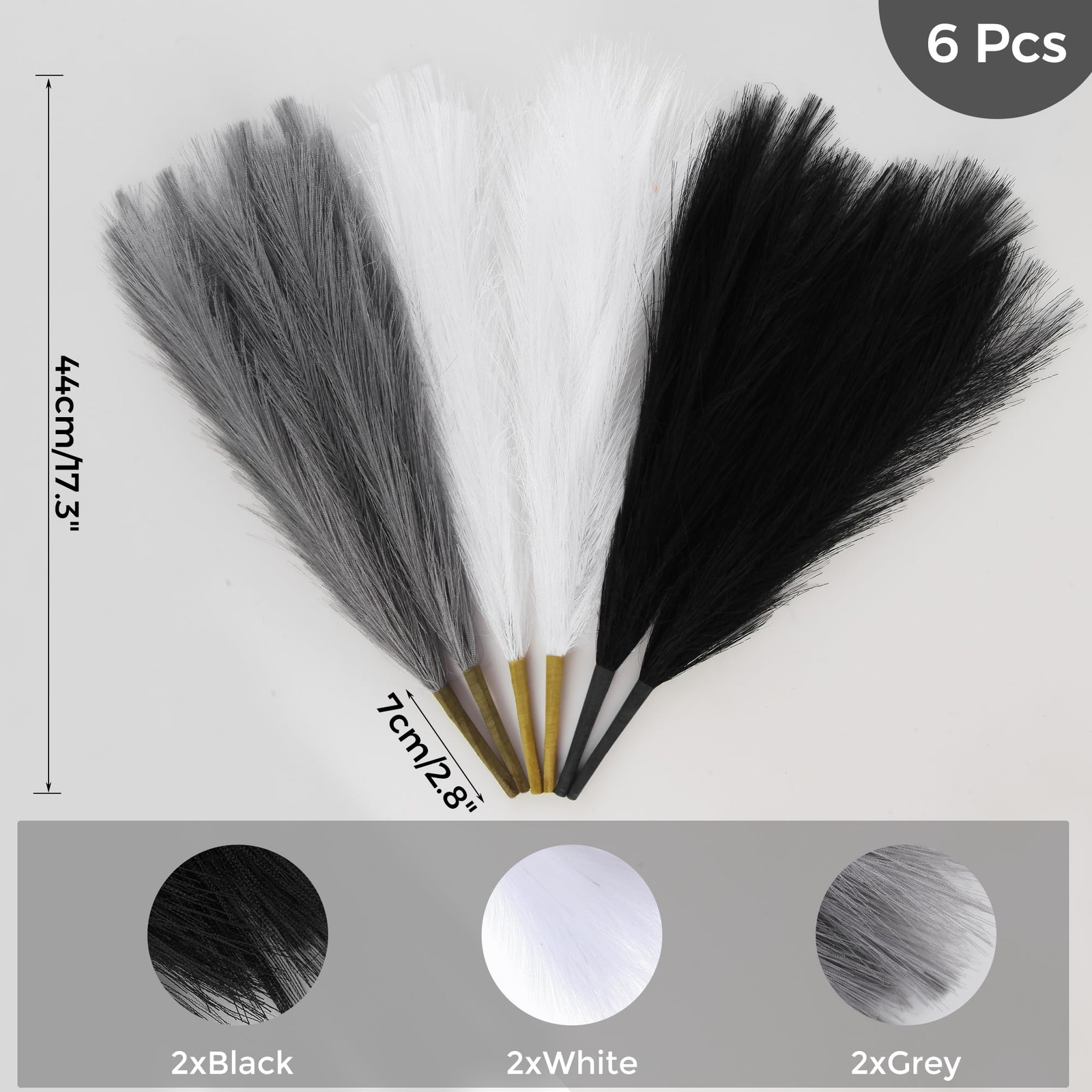 6PCS 17.7in/45CM Pampas Grass Plant White/Black/Grey Short Artificial Pampas …