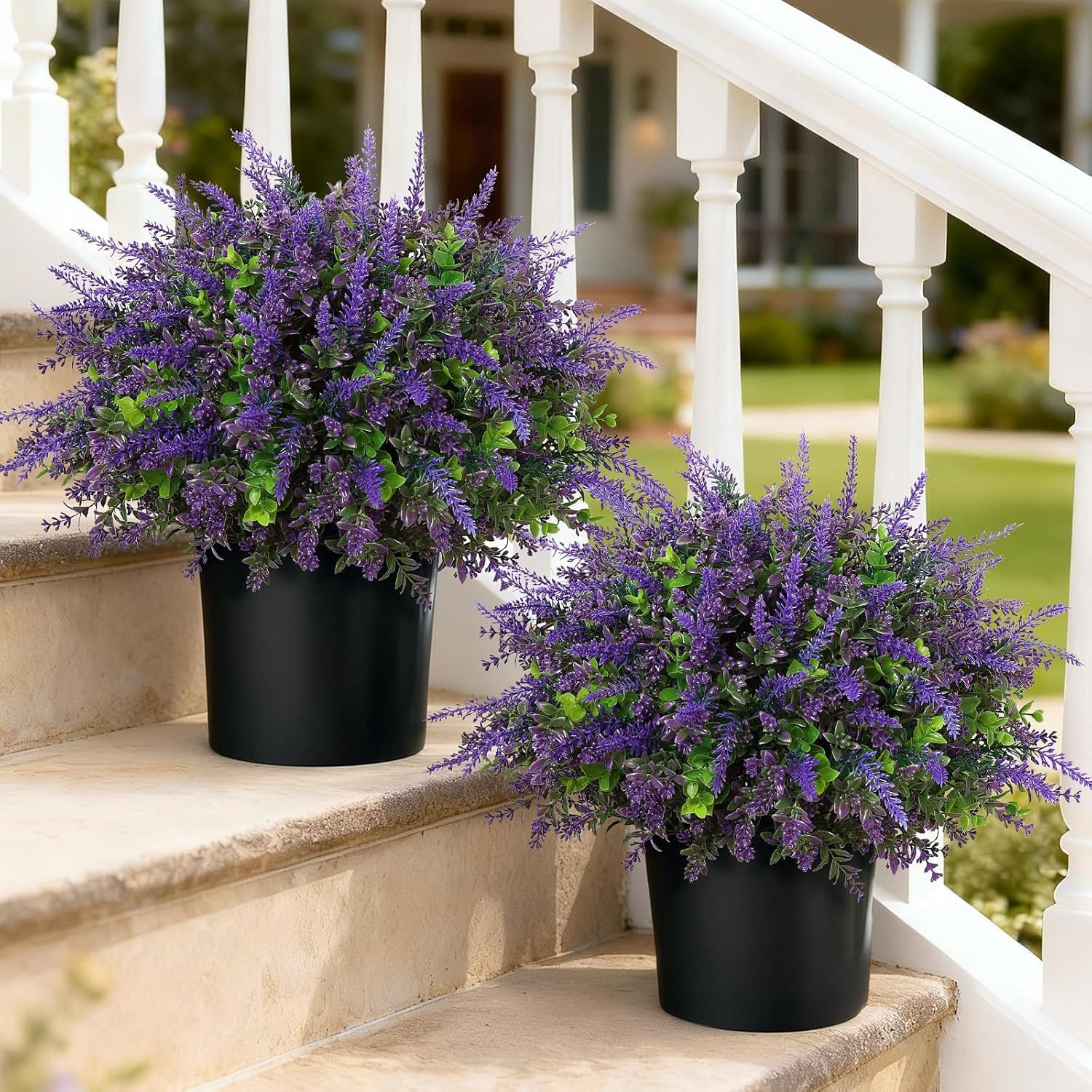 Faux Eucalyptus & Lavender Topiary Trees for Outdoor Farmhouse Decor – 2 Sets