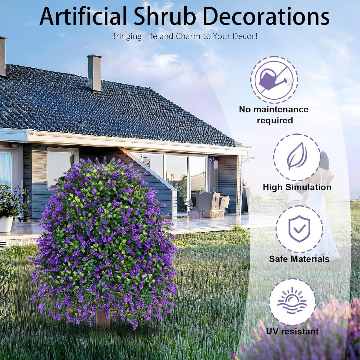 2Pcs 25” UV Resistant Artificial Lavender Topiary Balls for Outdoor Decor