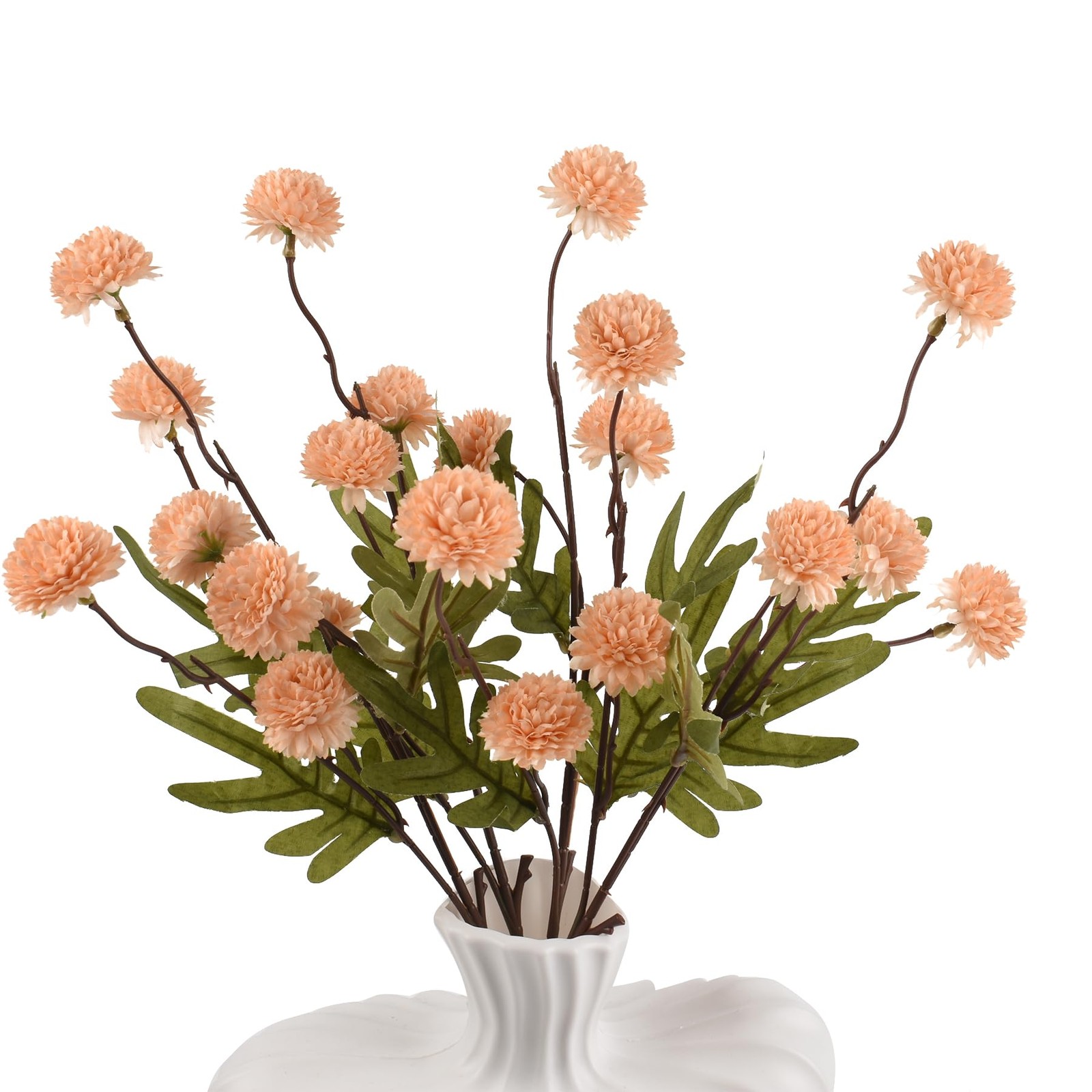 Artificial Pompon Mum Stems Silk Decor Champagne 20 Inch Set of 4