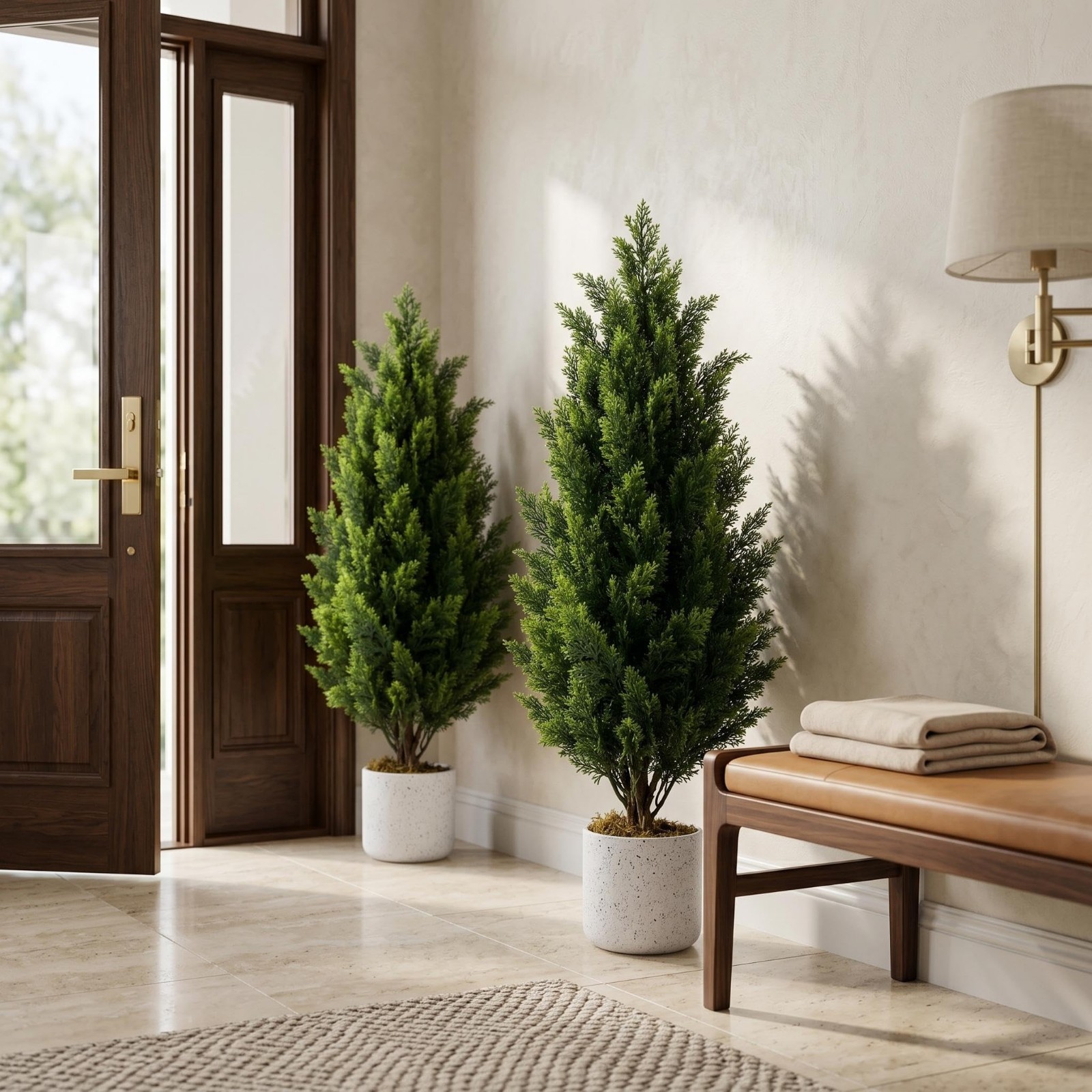 2 Pcs 3FT Artificial Cedar Trees – Evergreen Fake Pine Topiary, Indoor/Outdoor D