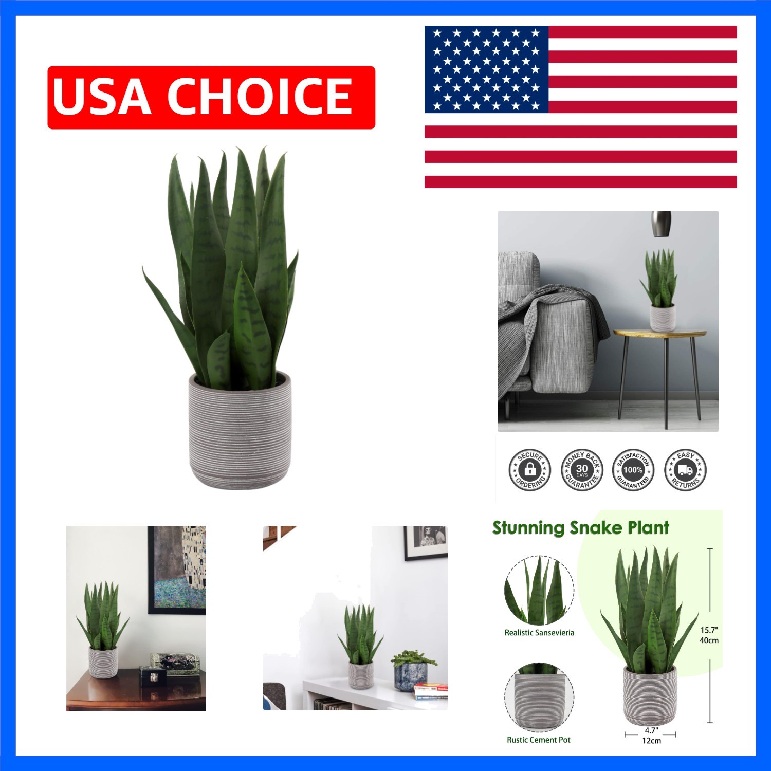Fake Snake Plant 16″ Faux Potted Plant Artificial Snake Plant with Cement Pot…
