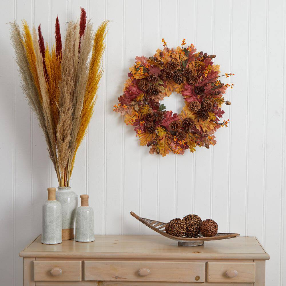 24 In. Artificial Oak Leaf, Acorn and Pine Wreath