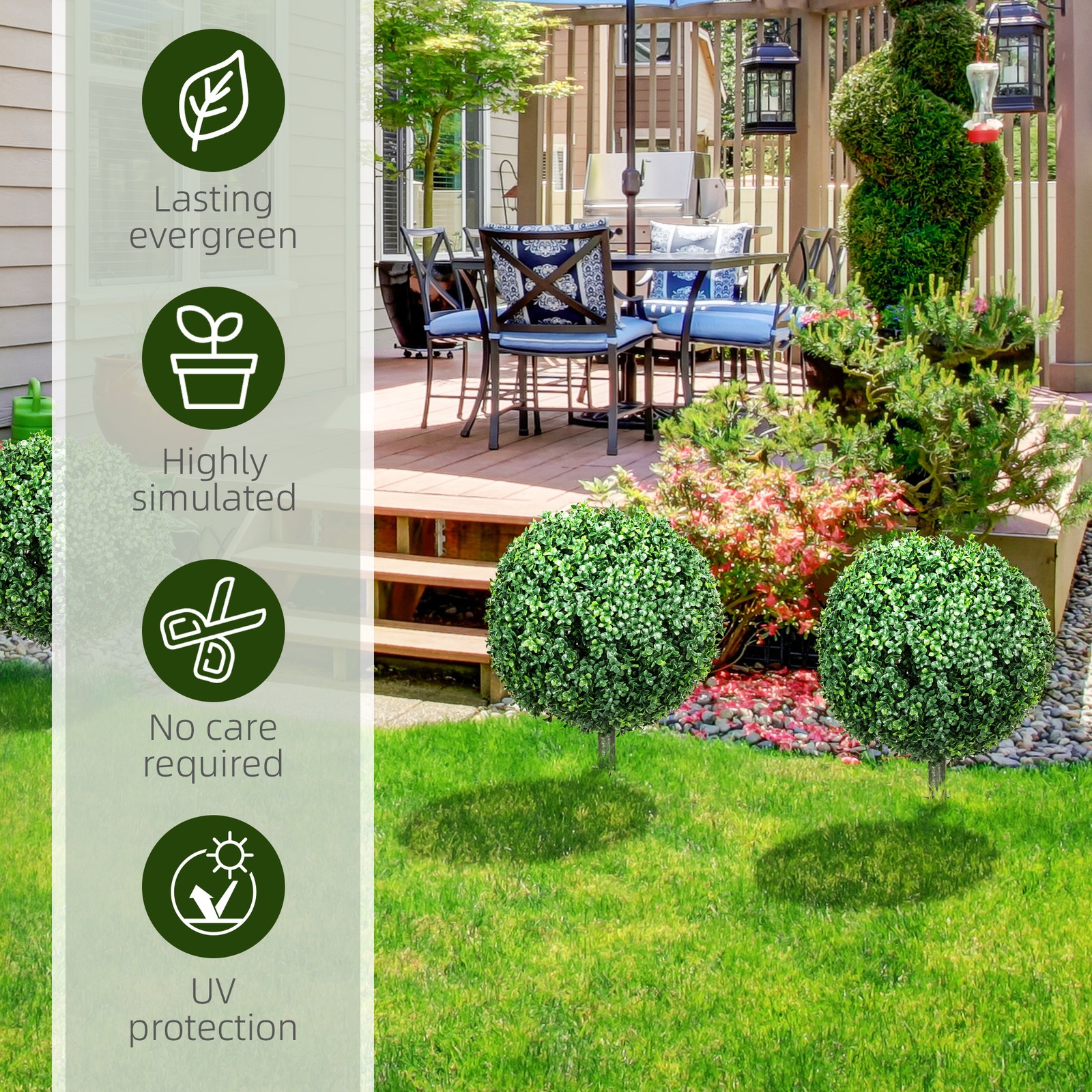 Artificial Boxwood Trees w/ Ground Stake, Set of 2 Ball Shaped Topiary Trees