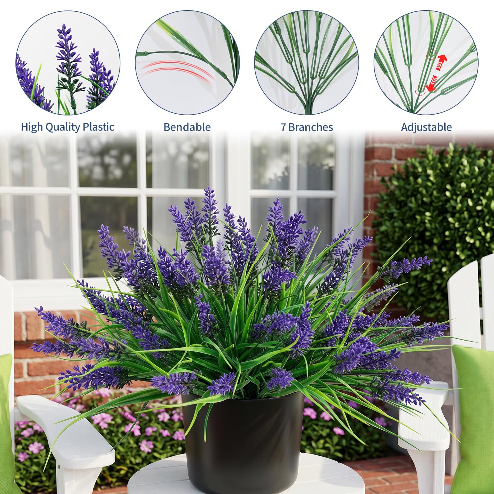 48Pcs Artificial Fake Flowers Monkey Grass for Outdoors, UV Resistant Realist…