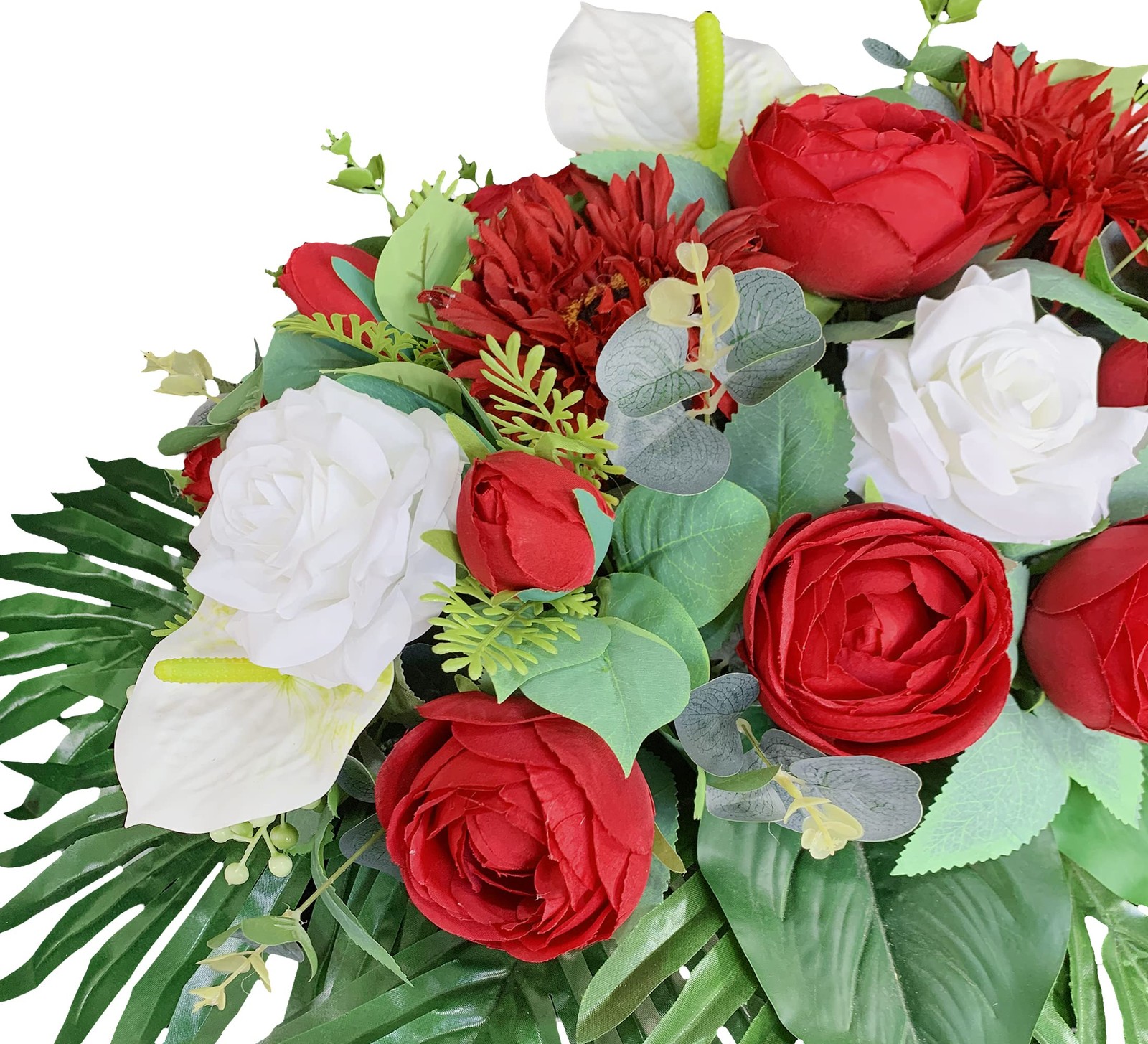 Artificial Cemetery Flowers Grave Memorial Bouquet Red Camellia White Rose Vase