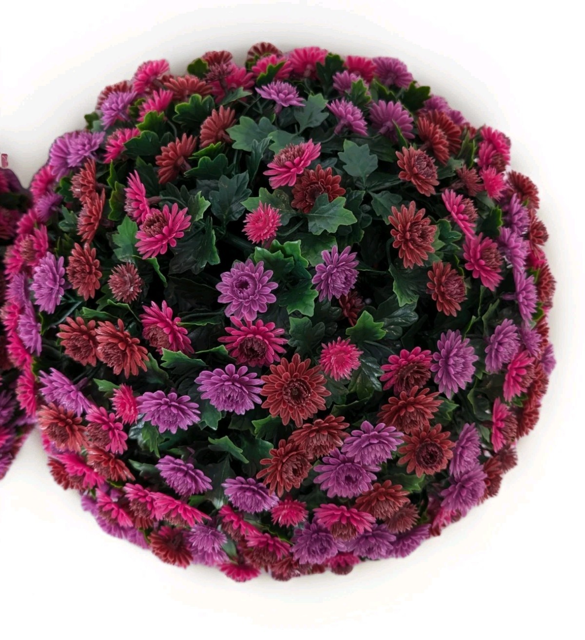 Wicker Park S/2 Oversized 15″ Harvest Faux Mum Flower Spheres Plum Multi