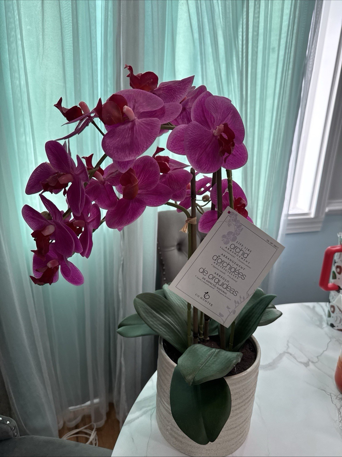Potted Faux Artificial Flowers Realistic Purple Fuchsia Orchid in Pot Home Decor
