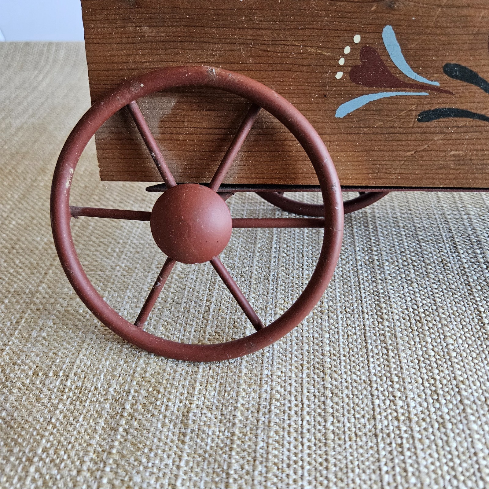 Rustic Wooden Wagon Decor Primitive Farmhouse Country Planter Cart 13″