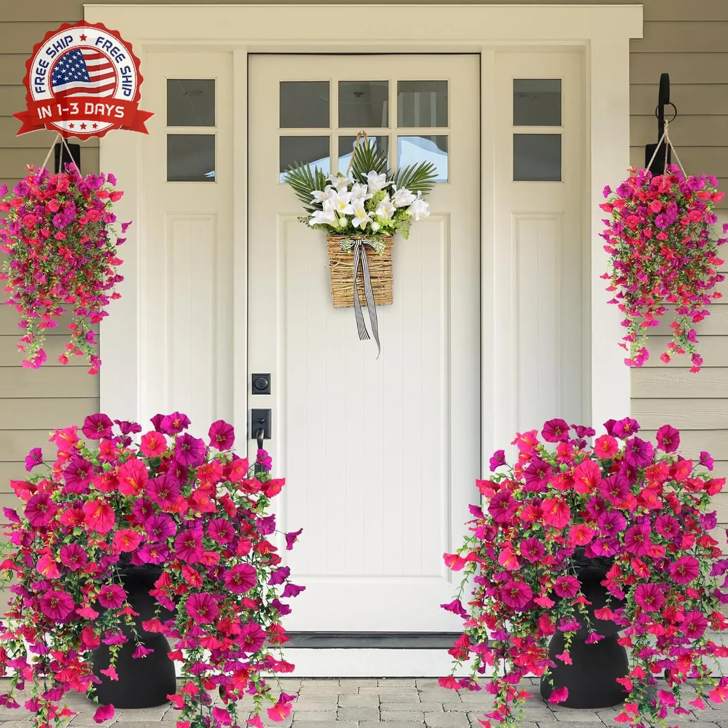 Artificial Fake Hanging Flowers Plants for Outdoor Outside Spring Summer Decorat