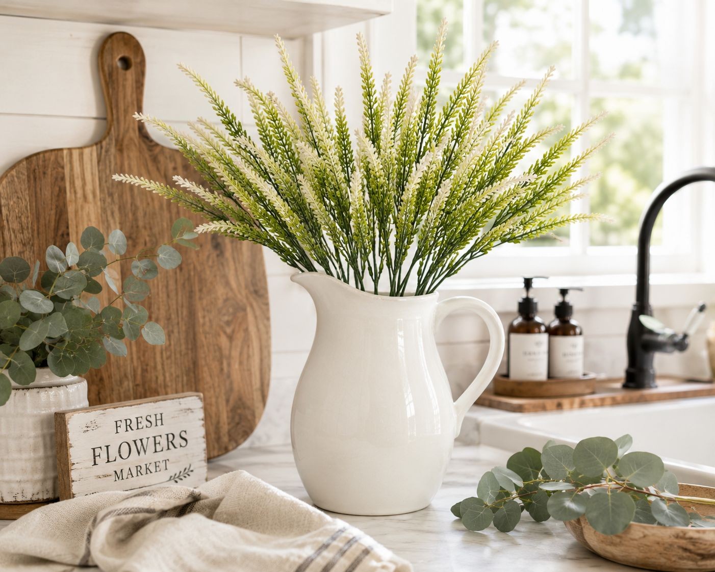 Artificial White Lavender Stems Faux Salvia Greenery Picks Farmhouse Floral Deco