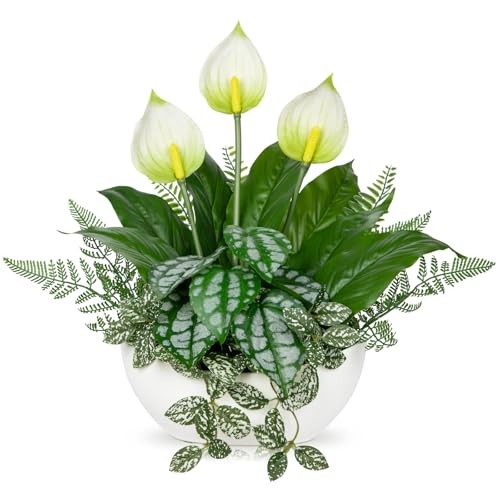 Fake Plants 14.2″ Artificial Potted Plant Assorted Faux Plants in White Pot #3