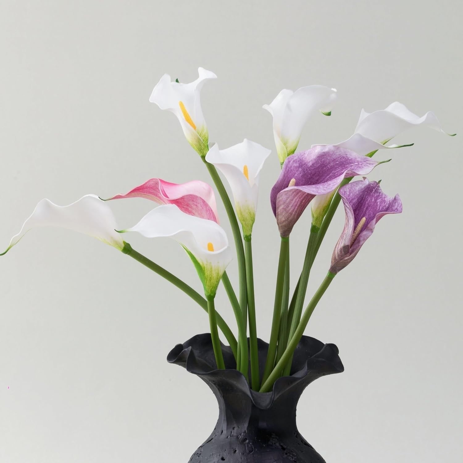 Artificial Calla Lily Flowers, 10pc PU Long Stem Bouquet, White Purple Pink
