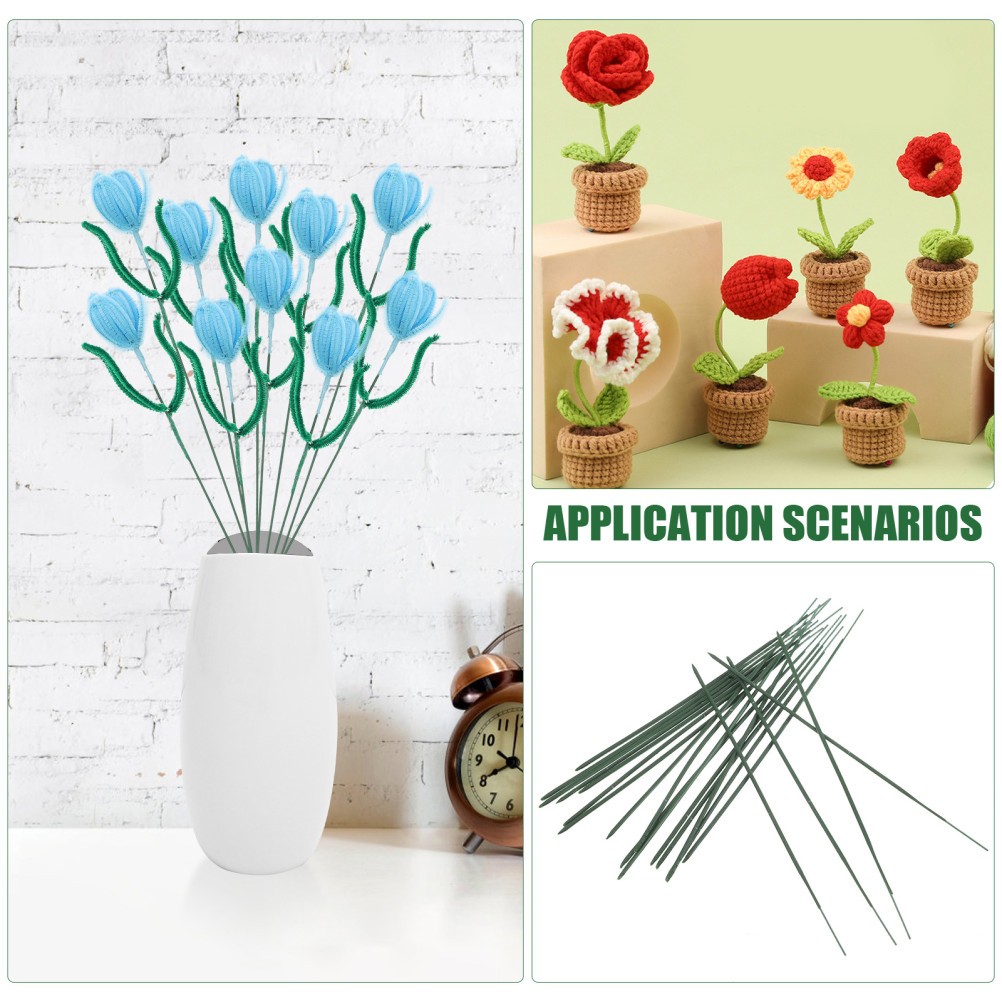 Flexible Green Floral Wire Stems 100Pcs for Crafting Artificial Flowers Home Use