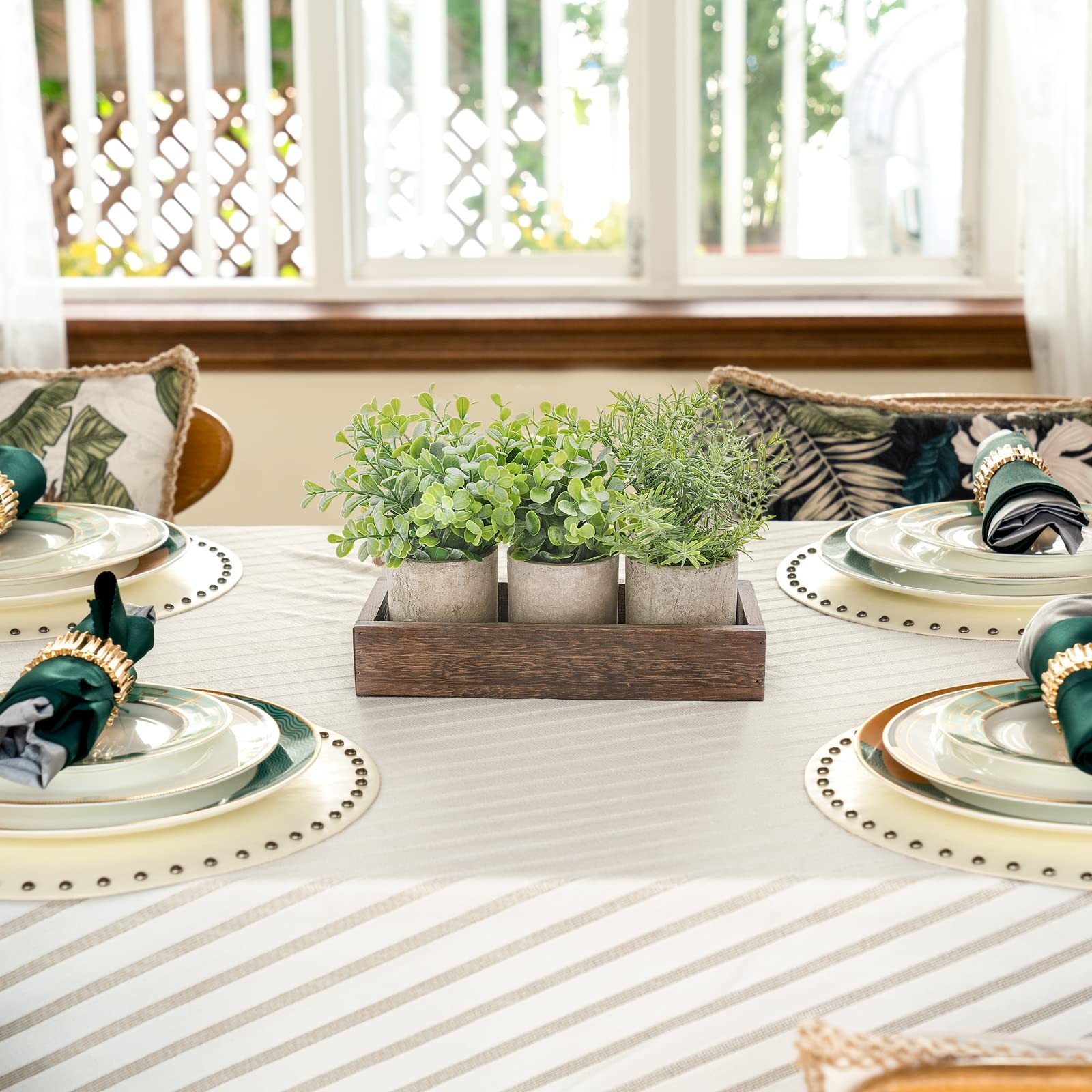 Artificial Eucalyptus Plants Farmhouse Table Centerpiece Wood Tray Decor Set