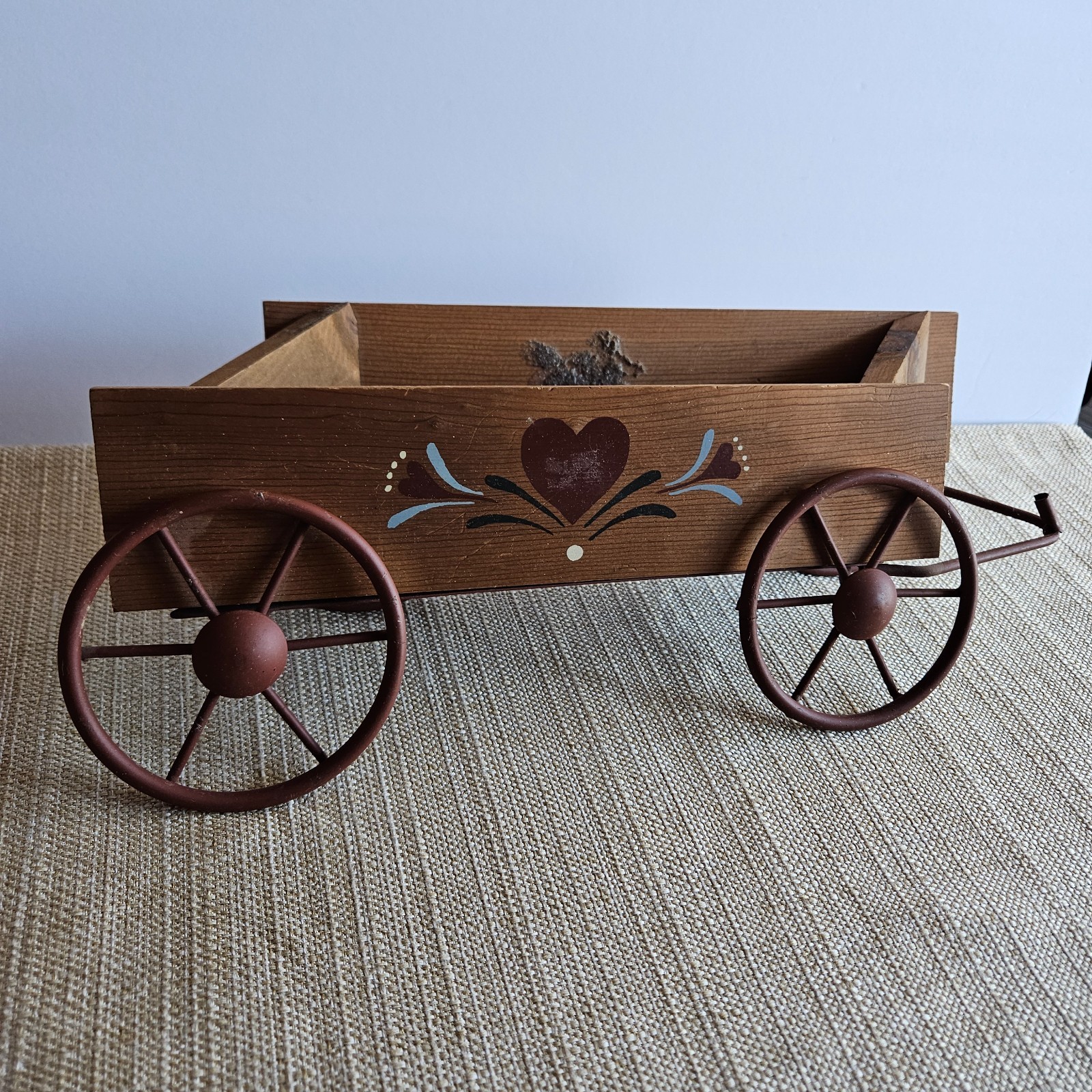 Rustic Wooden Wagon Decor Primitive Farmhouse Country Planter Cart 13″