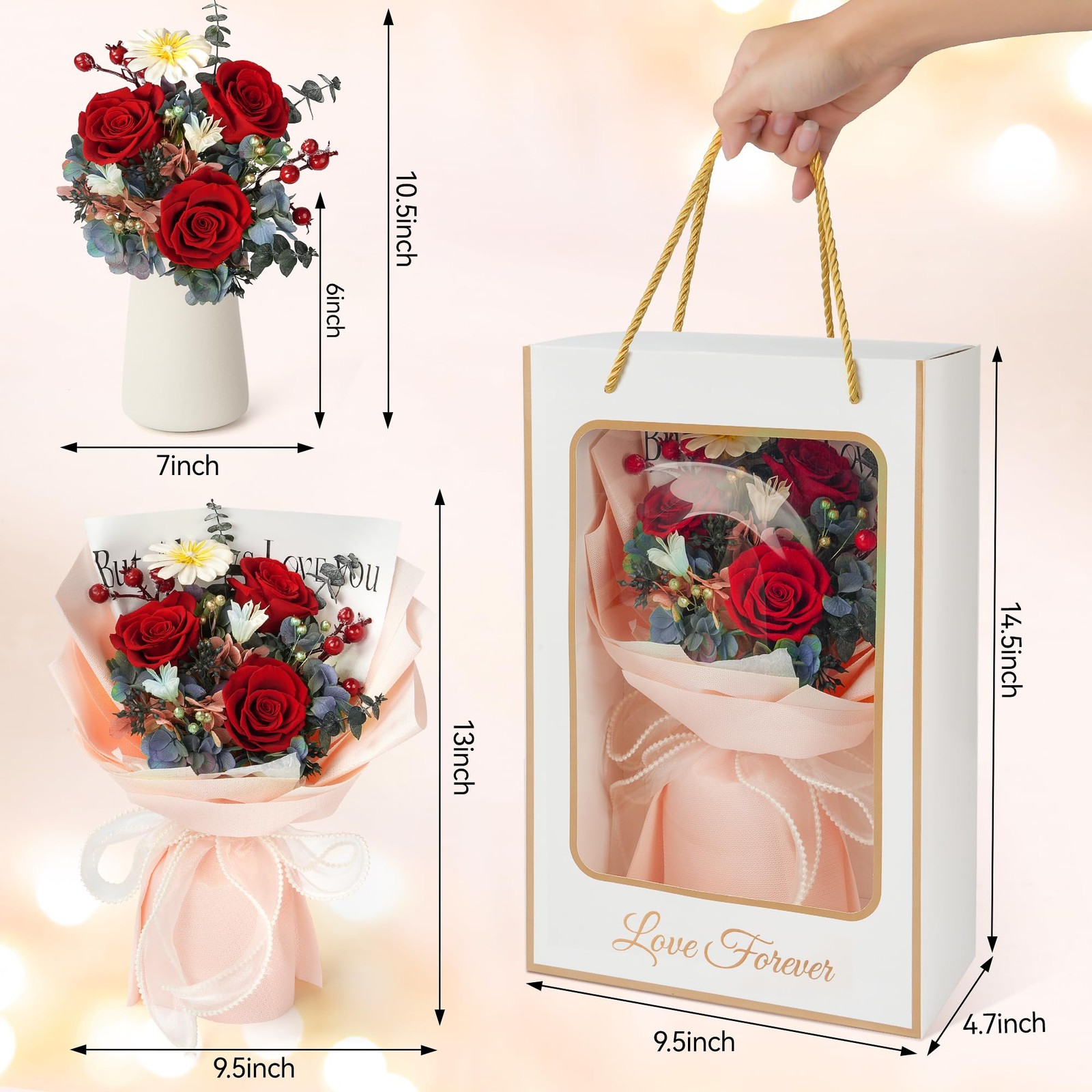 Preserved Rose Bouquet Gifts for Mothers Day Beautiful Ceramic Vase Included