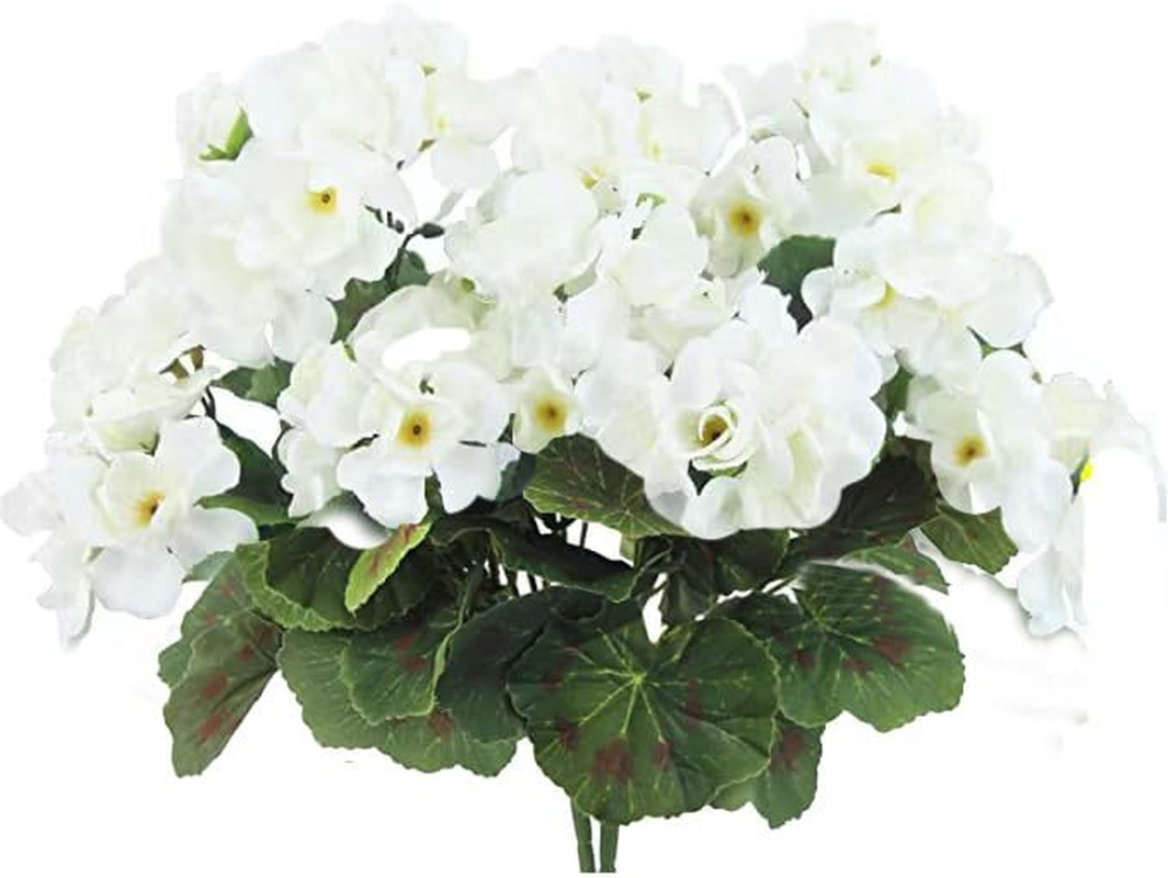 2Pcs Artificial Geraniums Silk Flowers Outdoor Artificial White Geranium Bush Fa