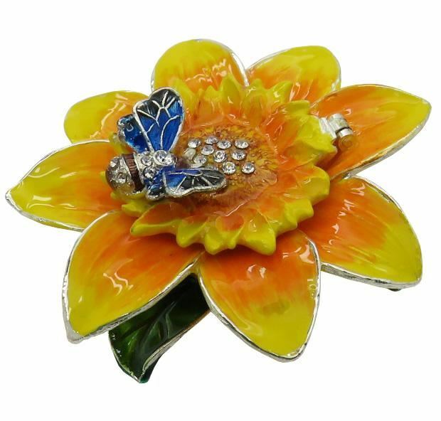 Sunflower Jeweled Trinket Box with Austrian Crystals