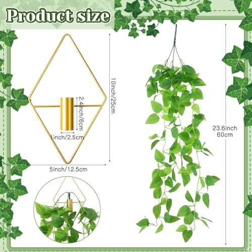 2 Pcs Hanging Planters with Artificial Plants Metal Hanging Vase Indoor