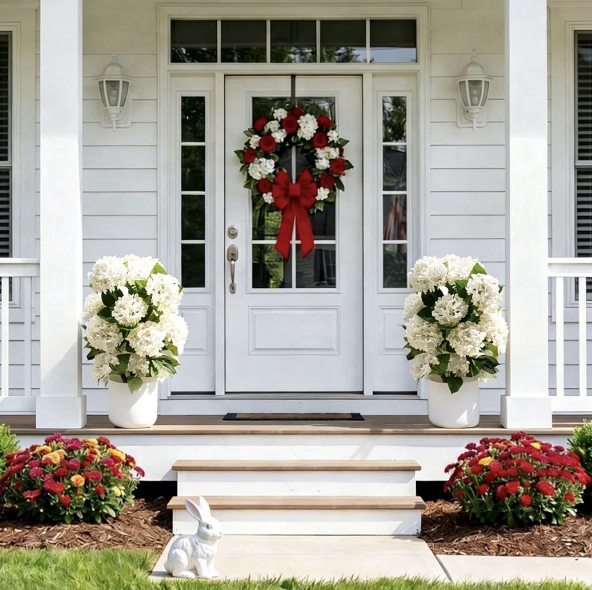 Ingredmix 30” Artificial Hydrangea Trees 2 Pack White Faux Plants Patio Decor