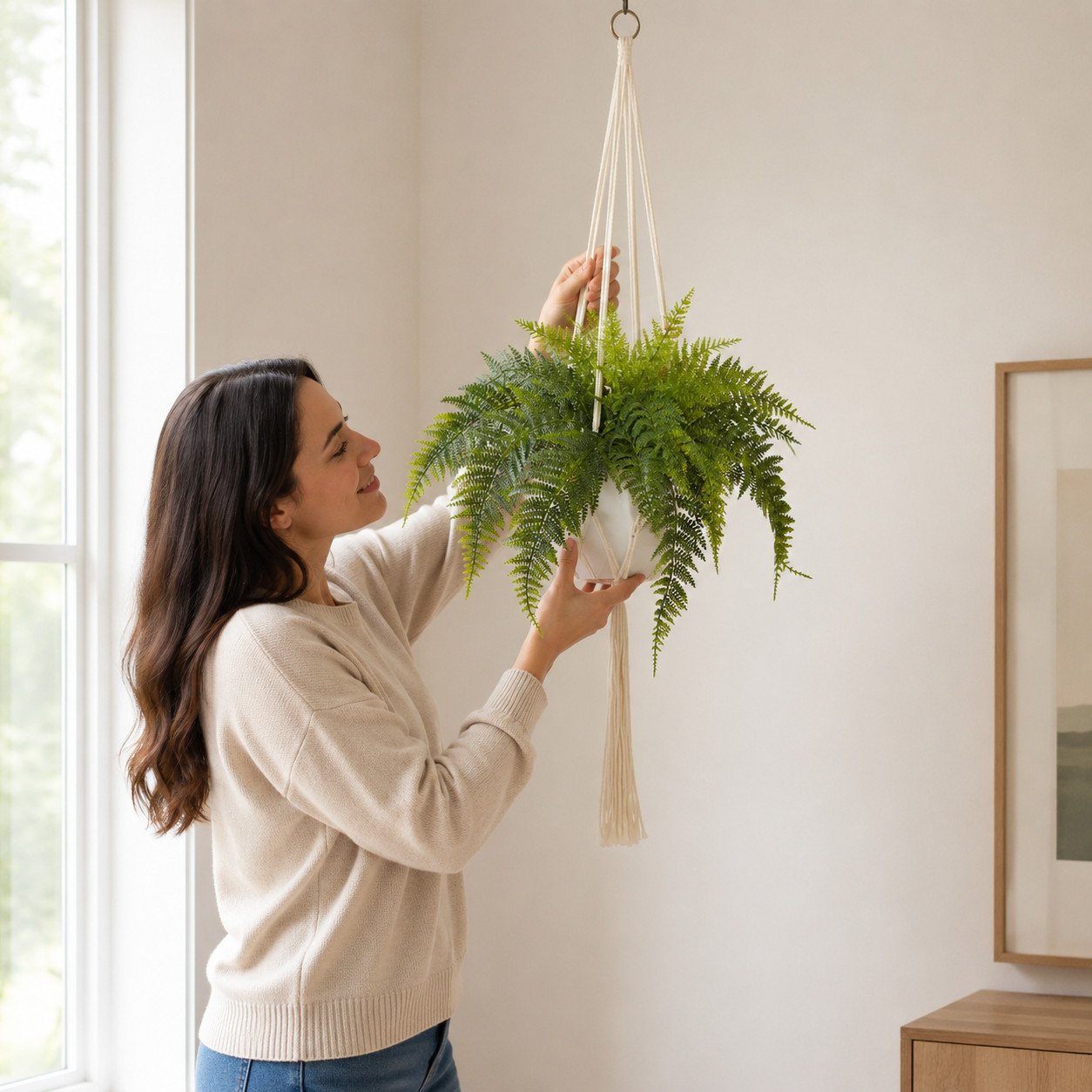 25″ Fern Hanging Artificial Plant in Decorative Basket