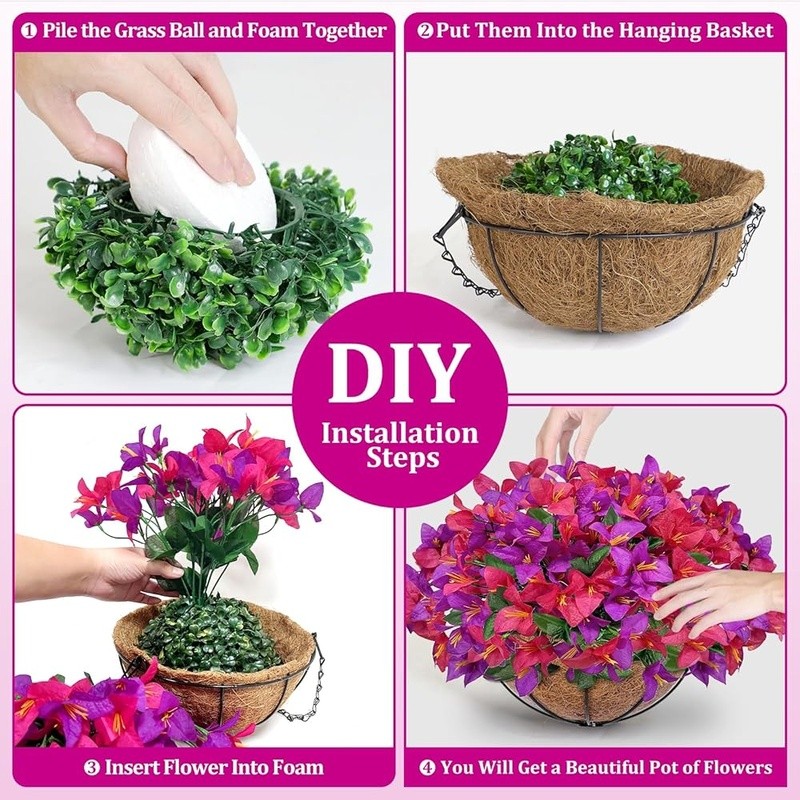 Artificial Hanging Bougainvillea Plant Basket Lifelike Indoor Outdoor Decor New