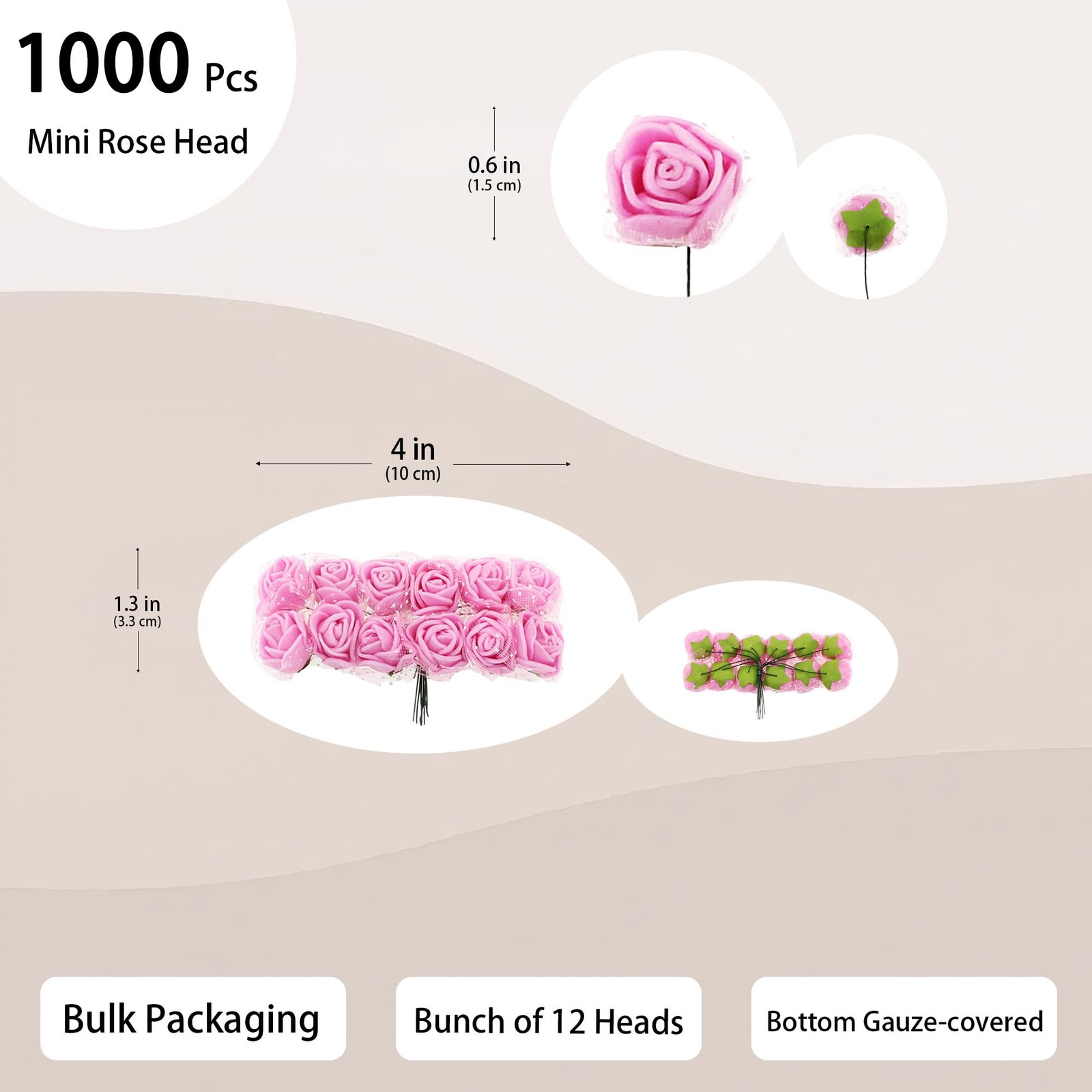 1000 Pcs 0.6 Inch Mini Fake Rose Head with Gauze Small Foam Artificial Flower…