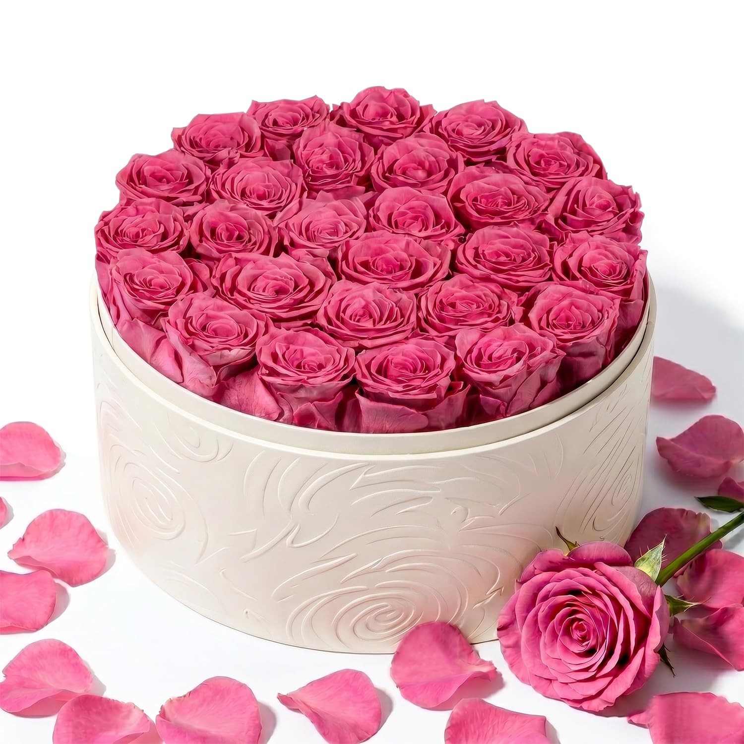 Preserved Roses in Box Forever Flowers Gift Pink White Round Box Preserved