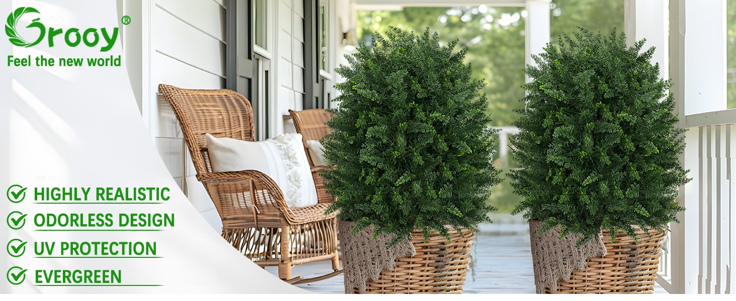 Artificial 28.7 Inches Cedar Topiary Trees with Ground Spike, 2 Pieces Fake Pine