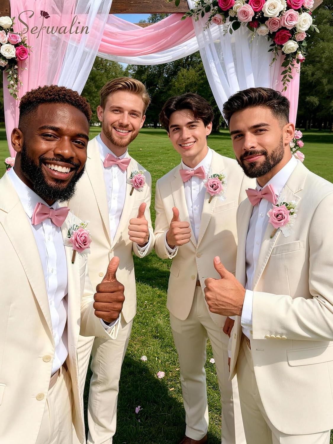 Pink Men’s Wedding Boutonnieres 6pc Set of Groomsmen Boutonniere