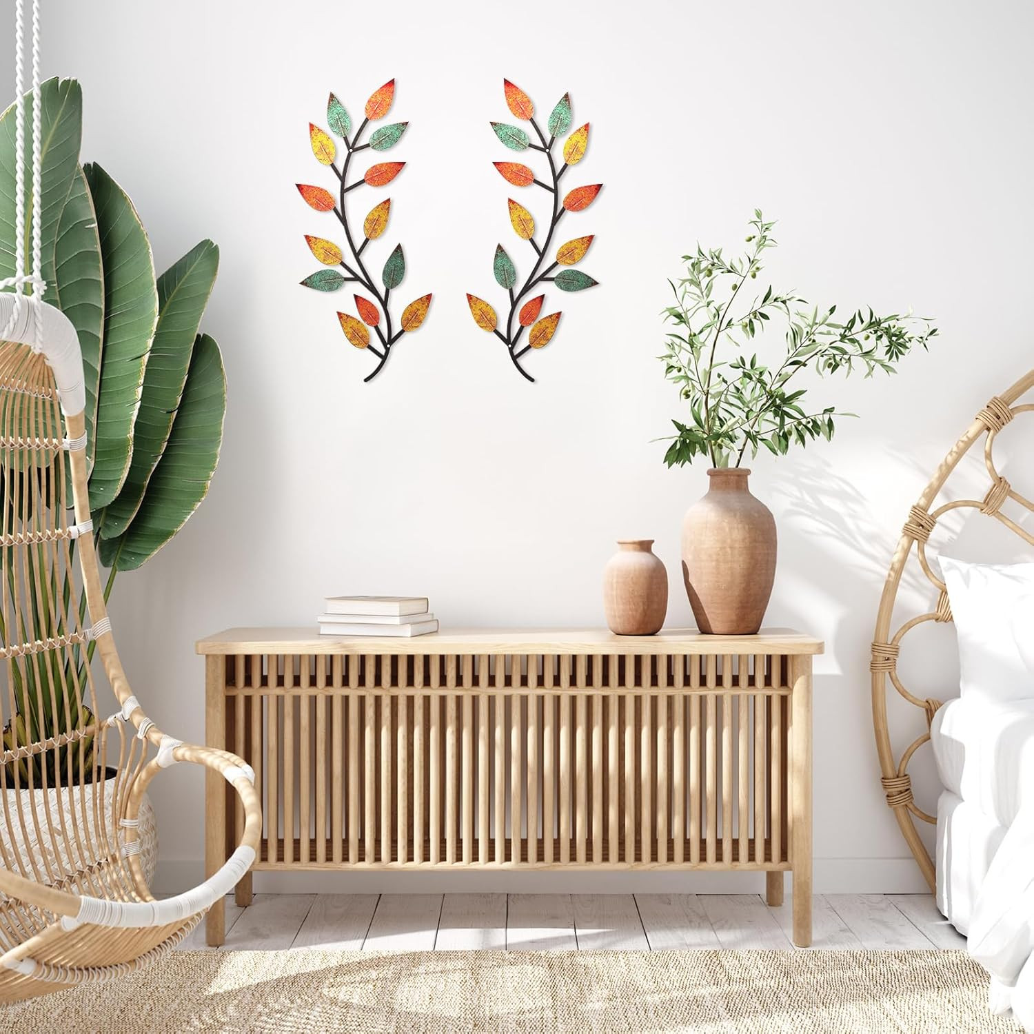 2 Pieces Metal Tree Leaf Wall Decor Vine Olive Branch Leaf Wall Art Living Room,
