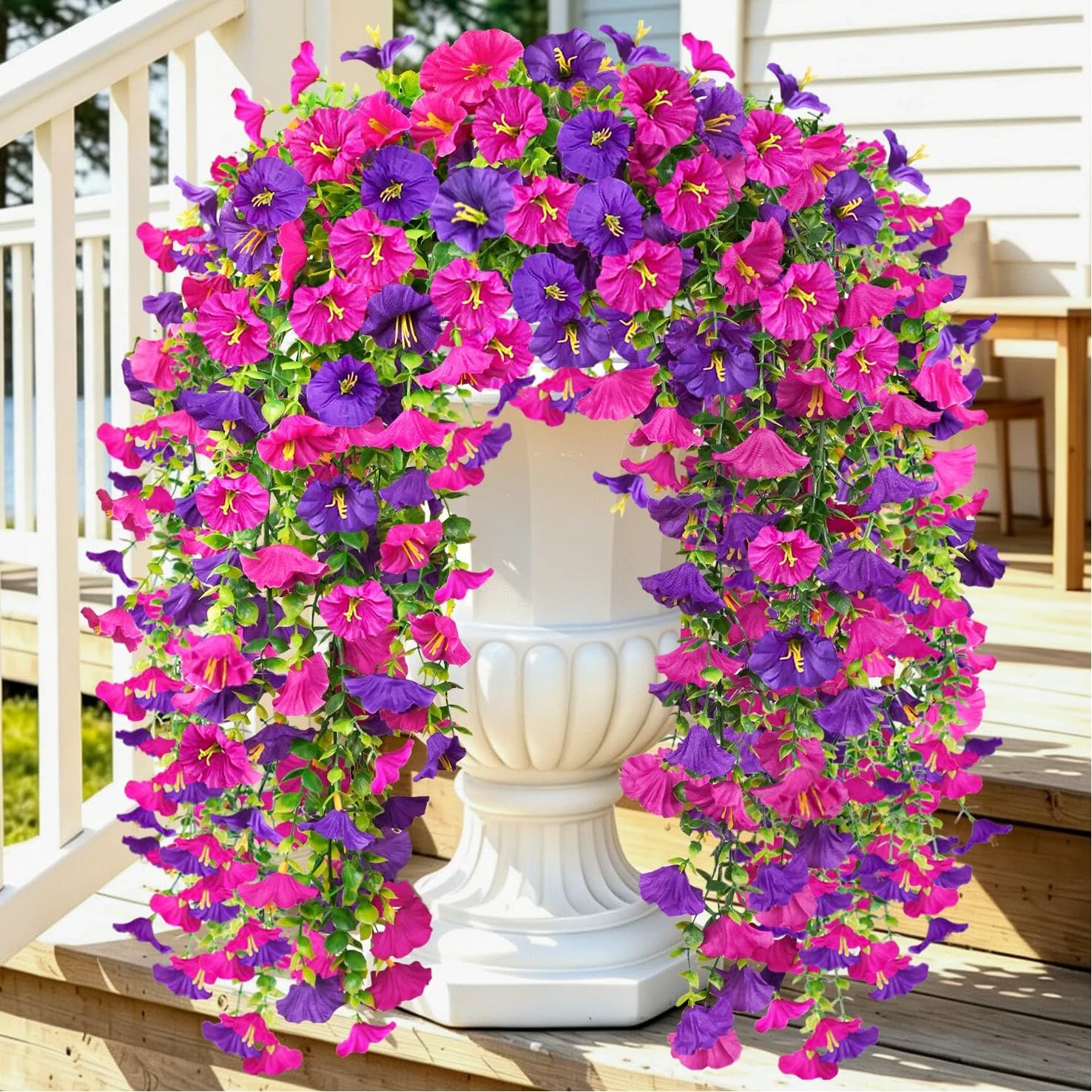 Artificial Hanging Flowers for Outdoor, 4Pcs UV Resistant Faux Morning Glory …