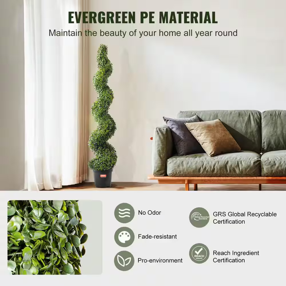 Artificial Boxwood Topiary Tree, 60 In. Tall (2-Pieces), Spiral Faux Topiary Tre