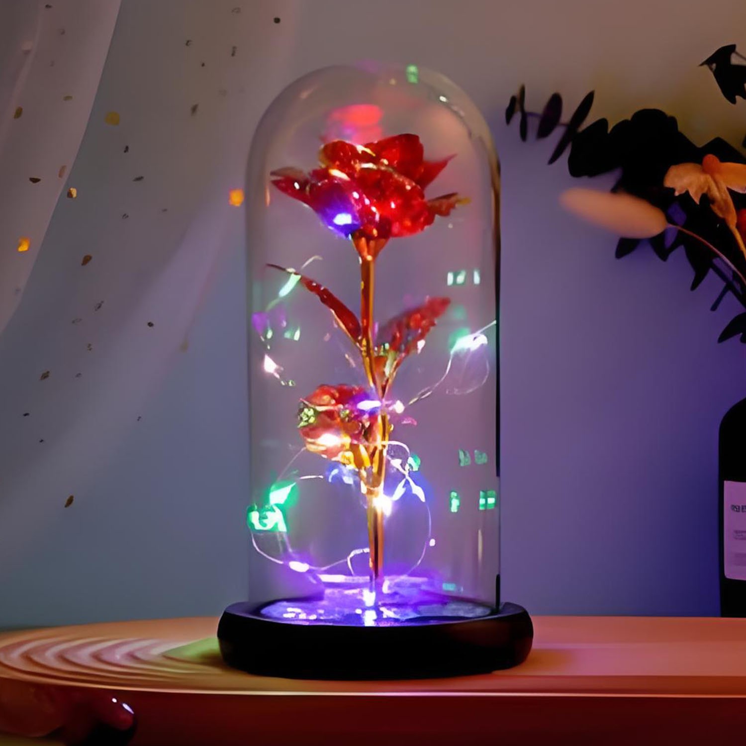 Enchanted Forever Rose Flower In Dome Glass LED Night Light Anniversaries Gift