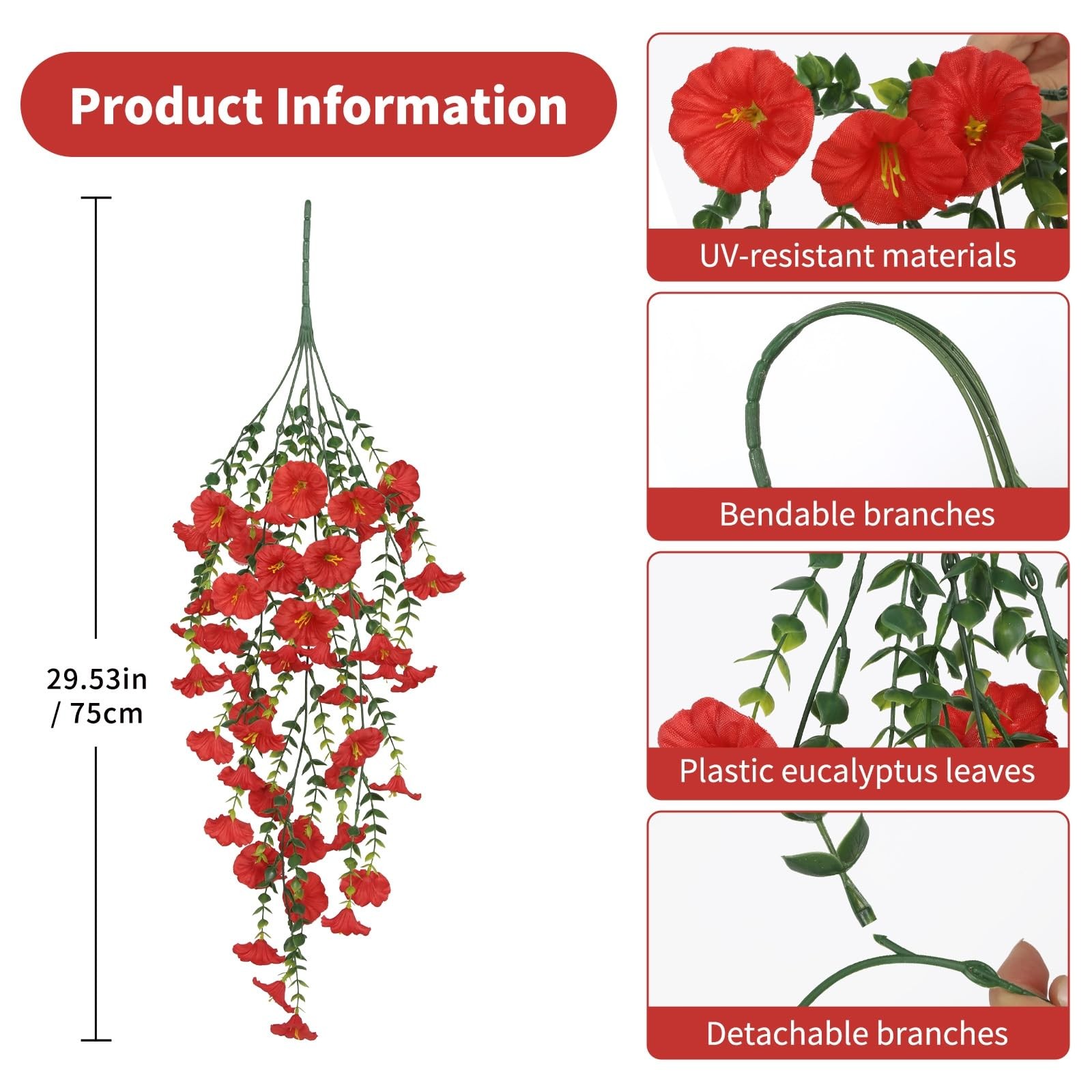 6PCS Artificial Hanging Flowers Fake Plants Outdoor, Silk Morning Glory Faux …
